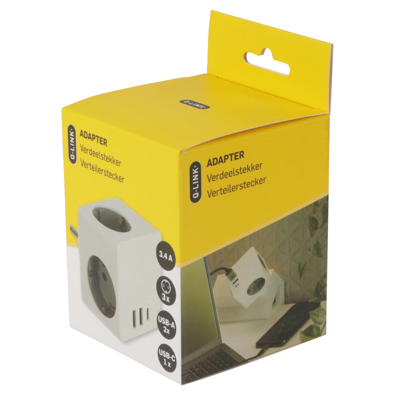 Q-Link verloopstekker 3-voudig 2xA/1xC wit