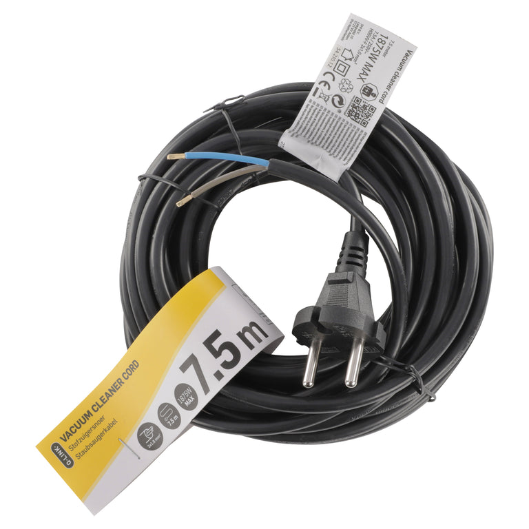 Q-Link aansluitsnoer 2x1mm randaarde zwart 7,5m