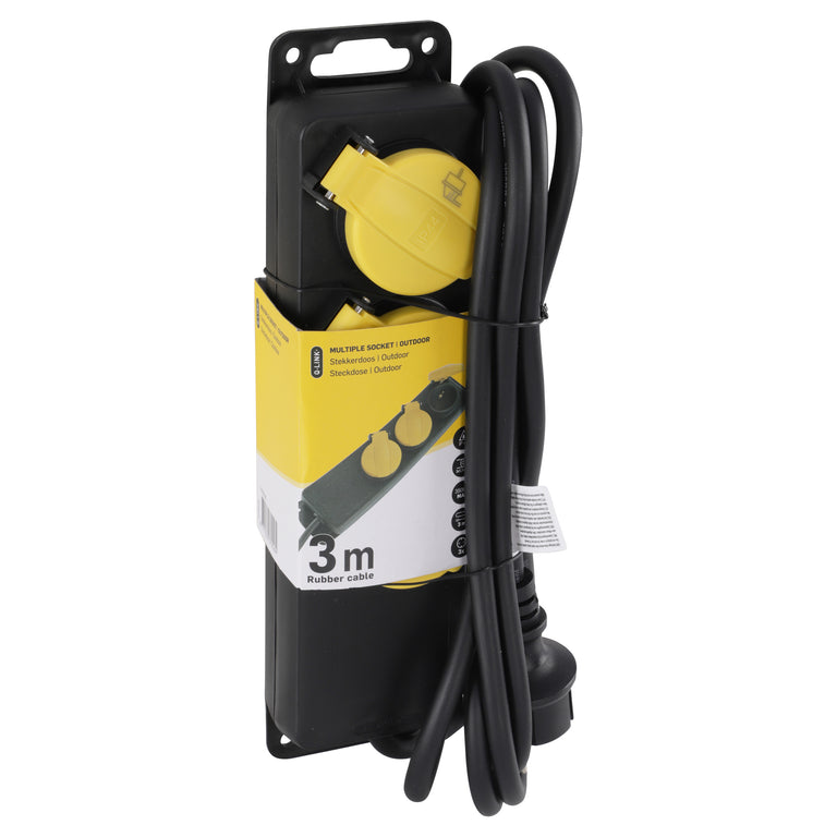 Q-Link stekkerdoos 3-voudig 3x geaard zwart 3m