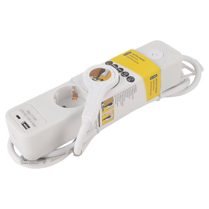 Q-Link stekkerdoos 3-voudig 3x geaard, 1x USB A, 1x USB C wit 1,5m