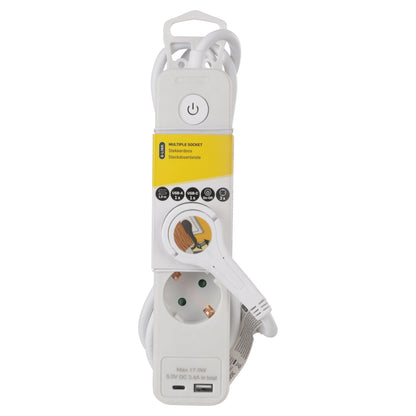 Q-Link stekkerdoos 3-voudig 3x geaard, 1x USB A, 1x USB C wit 1,5m