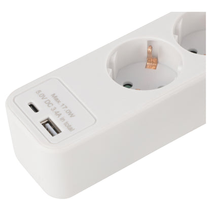 Q-Link stekkerdoos 5-voudig 5x geaard, 1x USB A, 1x USB C wit 1,5m