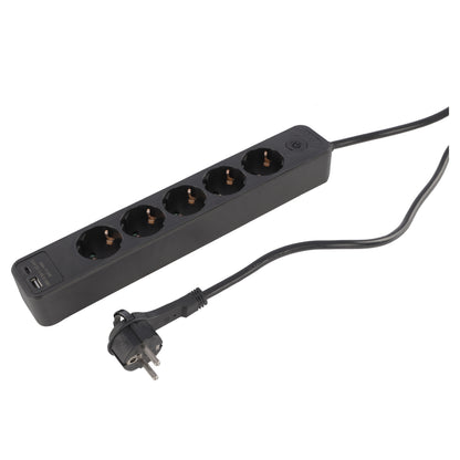 Q-Link stekkerdoos 5-voudig 5x geaard, 1x USB A, 1x USB C zwart 1,5m