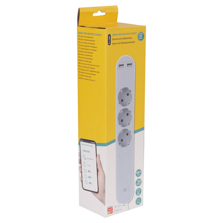 Q-Link stekkerdoos 3-voudig 3x geaard, 2x USB A wit 1,5m