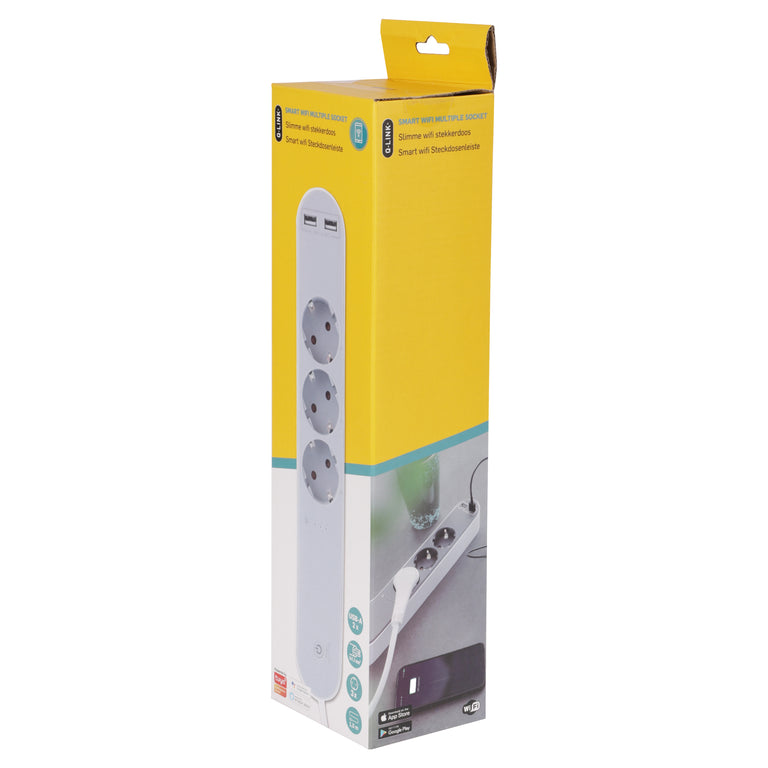 Q-Link stekkerdoos 3-voudig 3x geaard, 2x USB A wit 1,5m