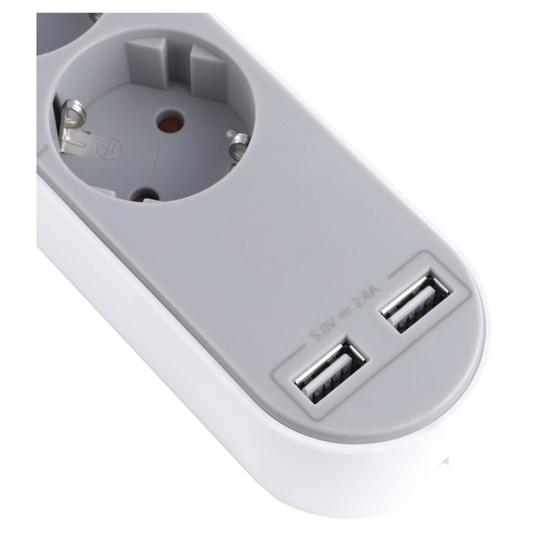 Q-Link stekkerdoos 3-voudig 3x geaard, 2x USB A wit 1,5m