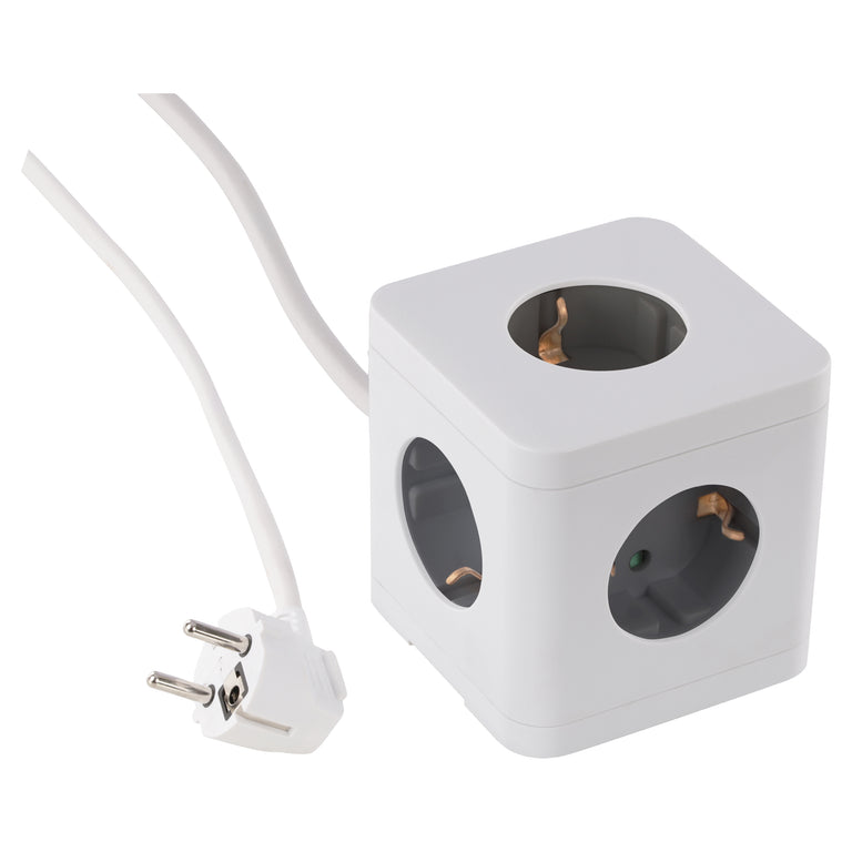 Q-Link Cube stekkerdoos 5-voudig 5x geaard wit, grijs 1,5m