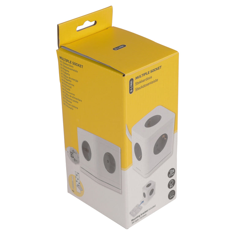 Q-Link Cube stekkerdoos 5-voudig 5x geaard wit, grijs 1,5m