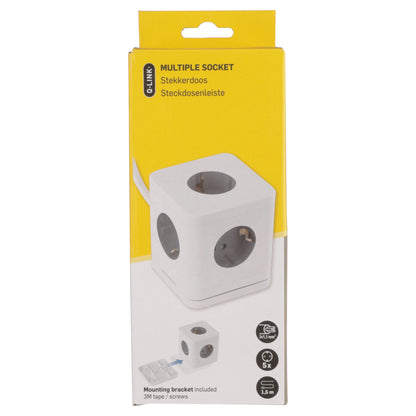 Q-Link Cube stekkerdoos 5-voudig 5x geaard wit, grijs 1,5m