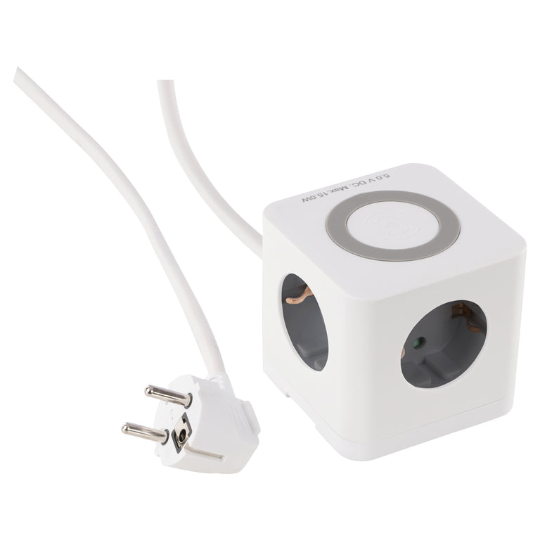 Q-Link Cube stekkerdoos 3-voudig 3x geaard, 2x USB A, 1x USB C wit 1,5m