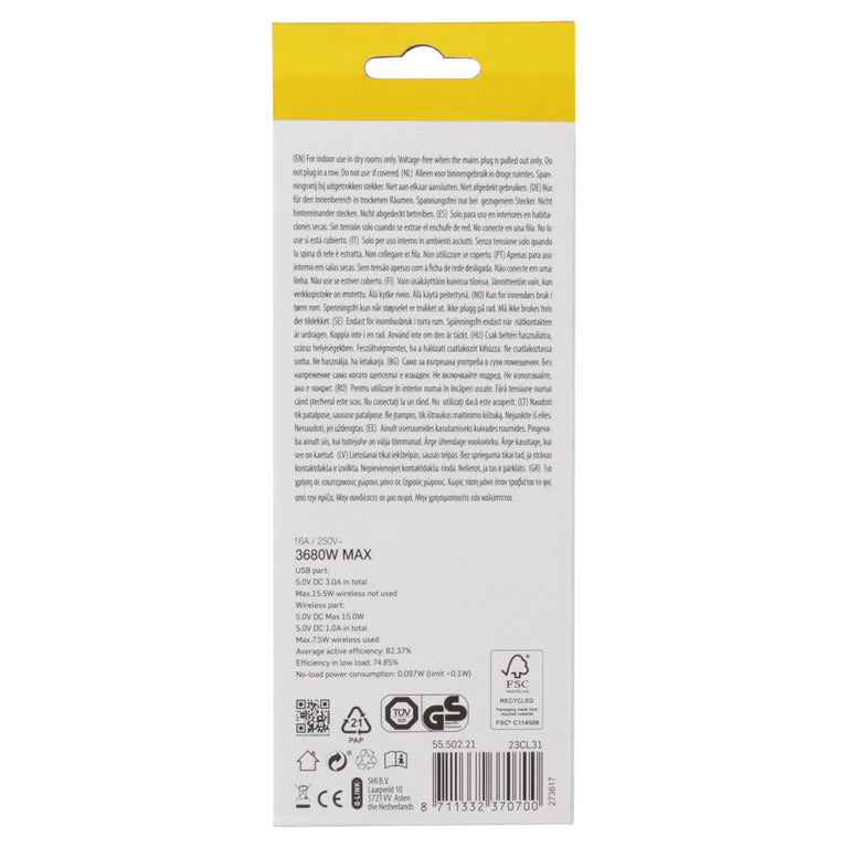 Q-Link Cube stekkerdoos 3-voudig 3x geaard, 2x USB A, 1x USB C wit 1,5m