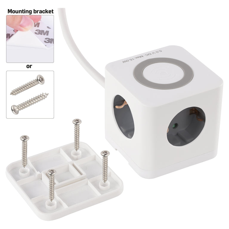 Q-Link Cube stekkerdoos 3-voudig 3x geaard, 2x USB A, 1x USB C wit 1,5m