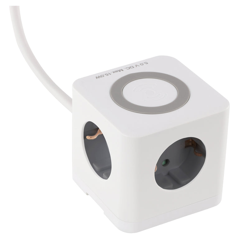 Q-Link Cube stekkerdoos 3-voudig 3x geaard, 2x USB A, 1x USB C wit 1,5m