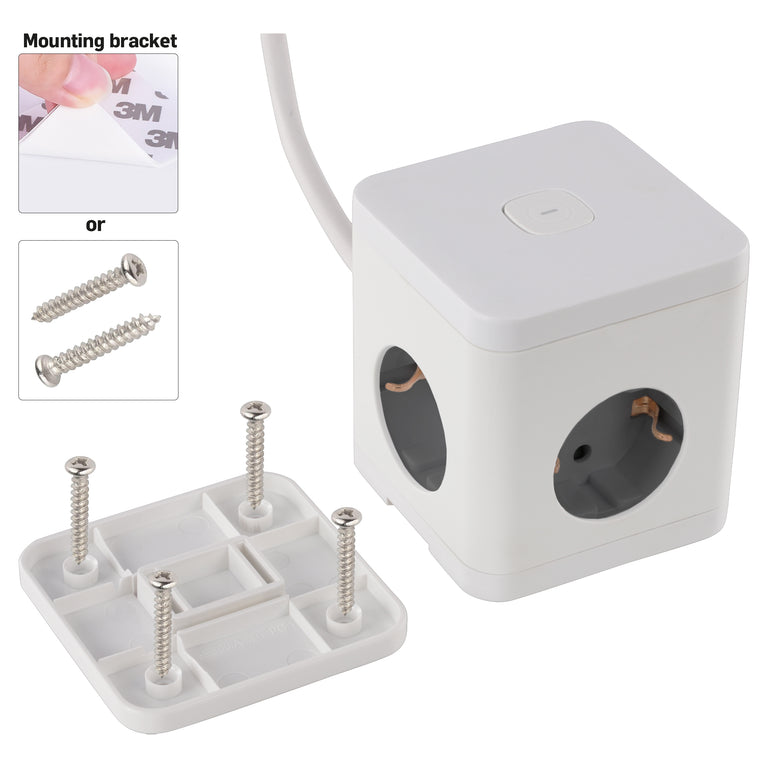 Q-Link Cube stekkerdoos 4-voudig 4x geaard, 2x USB A, 1x USB C wit 1,5m