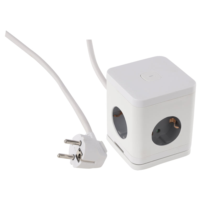 Q-Link Cube stekkerdoos 4-voudig 4x geaard, 2x USB A, 1x USB C wit 1,5m