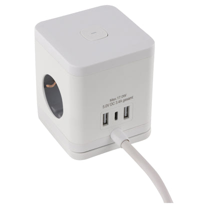 Q-Link Cube stekkerdoos 4-voudig 4x geaard, 2x USB A, 1x USB C wit 1,5m