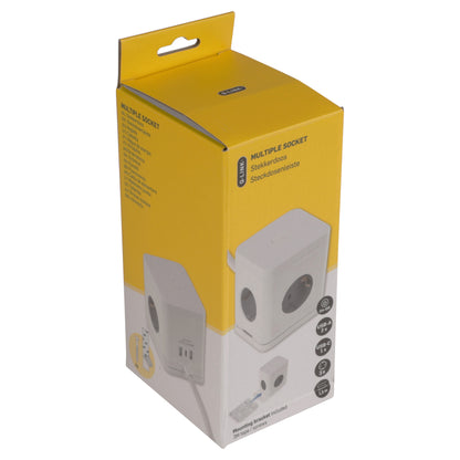 Q-Link Cube stekkerdoos 4-voudig 4x geaard, 2x USB A, 1x USB C wit 1,5m
