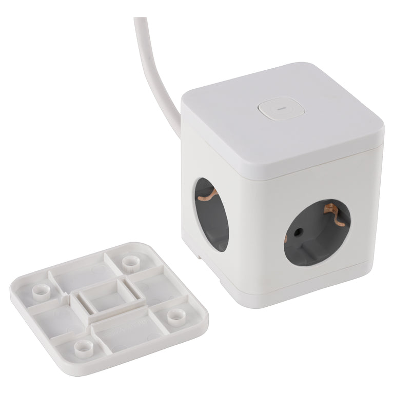 Q-Link Cube stekkerdoos 4-voudig 4x geaard, 2x USB A, 1x USB C wit 1,5m