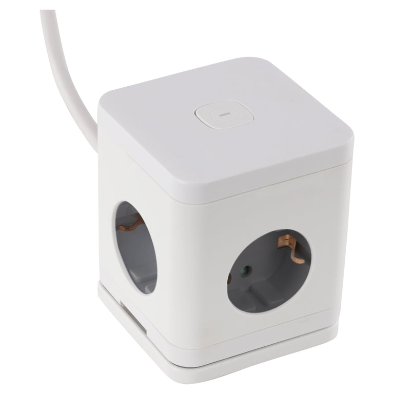 Q-Link Cube stekkerdoos 4-voudig 4x geaard, 2x USB A, 1x USB C wit 1,5m