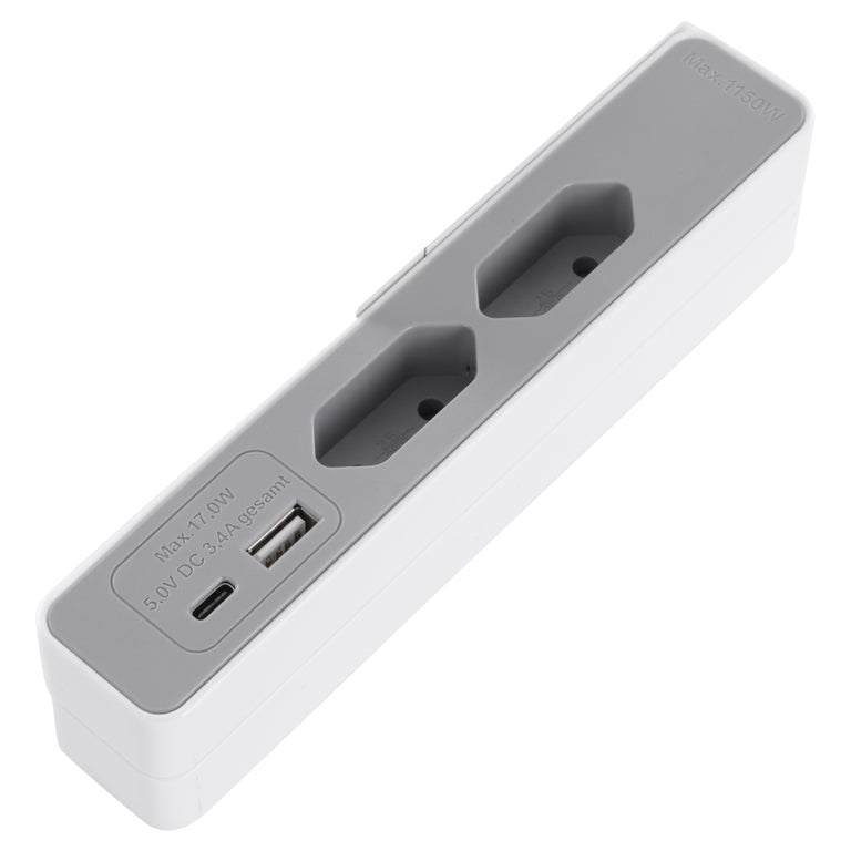 Q-Link Sofa stekkerdoos 2x Euro, 1x USB A, 1x USB C wit, zwart 1,5m