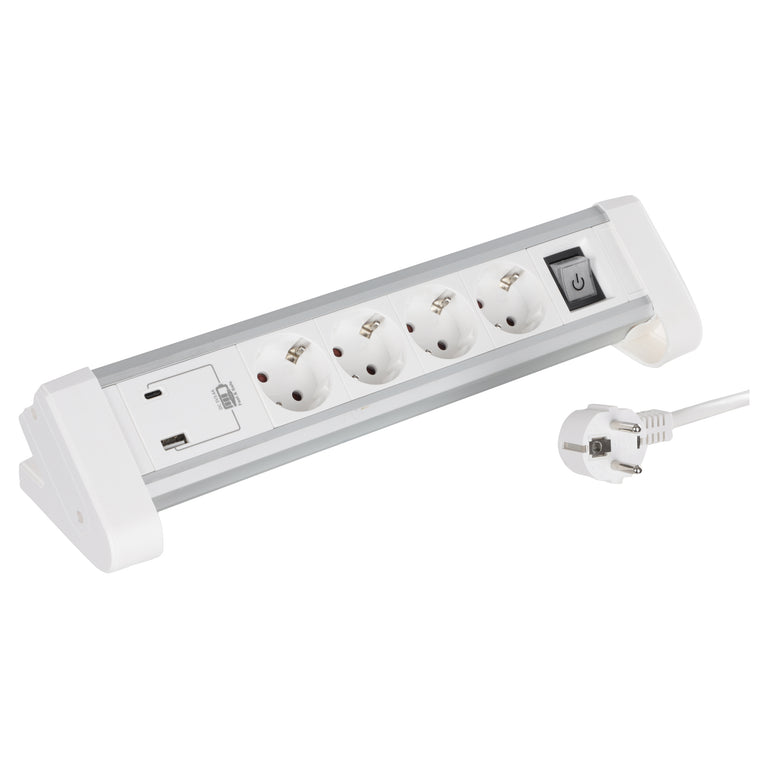 Q-Link stekkerdoos 4-voudig 4x geaard, 1x USB A, 1x USB C wit, 1,5m