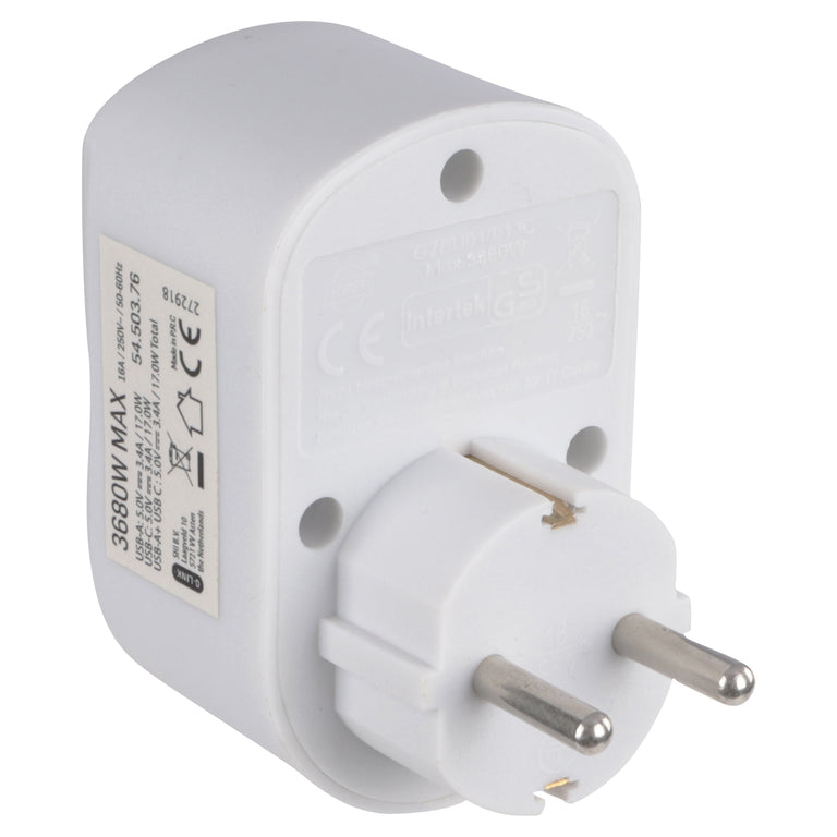 Q-Link adapterstekker 1-voudig 1x USB A, 1x USB C wit