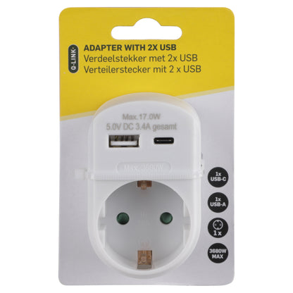 Q-Link adapterstekker 1-voudig 1x USB A, 1x USB C wit
