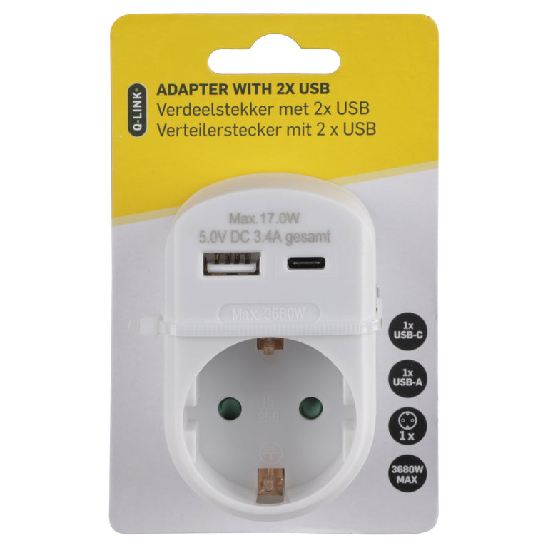 Q-Link adapterstekker 1-voudig 1x USB A, 1x USB C wit