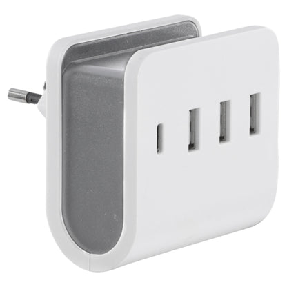 Q-Link adapterstekker 4-voudig 3x USB A, 1x USB C wit, grijs