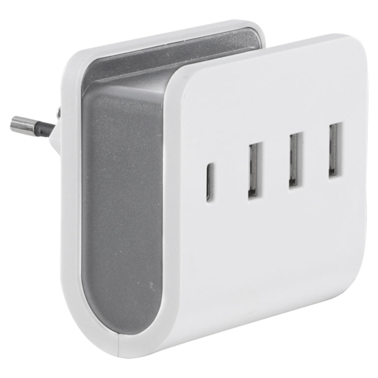 Q-Link adapterstekker 4-voudig 3x USB A, 1x USB C wit, grijs