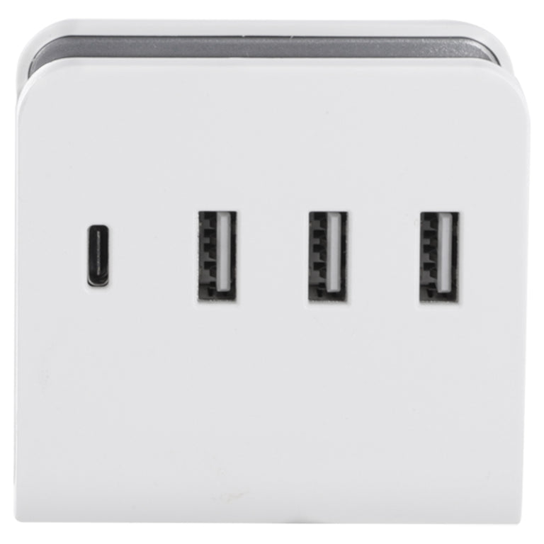Q-Link adapterstekker 4-voudig 3x USB A, 1x USB C wit, grijs