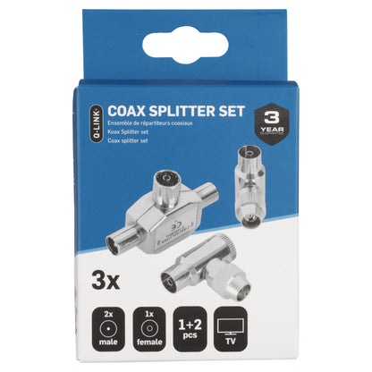 Q-Link coax splitter 1x female, 1x female haaks zilver