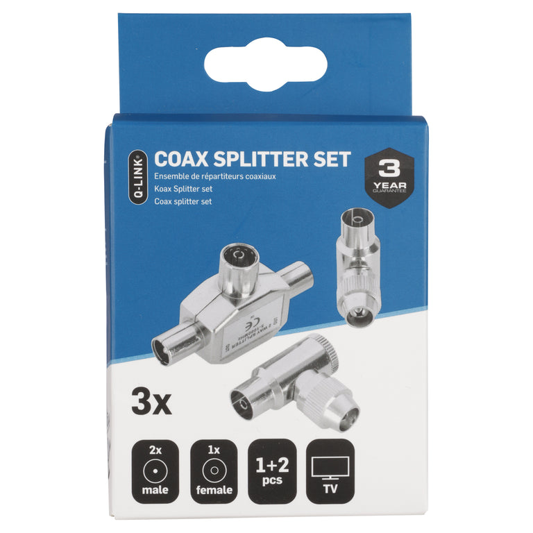 Q-Link coax splitter 1x female, 1x female haaks zilver