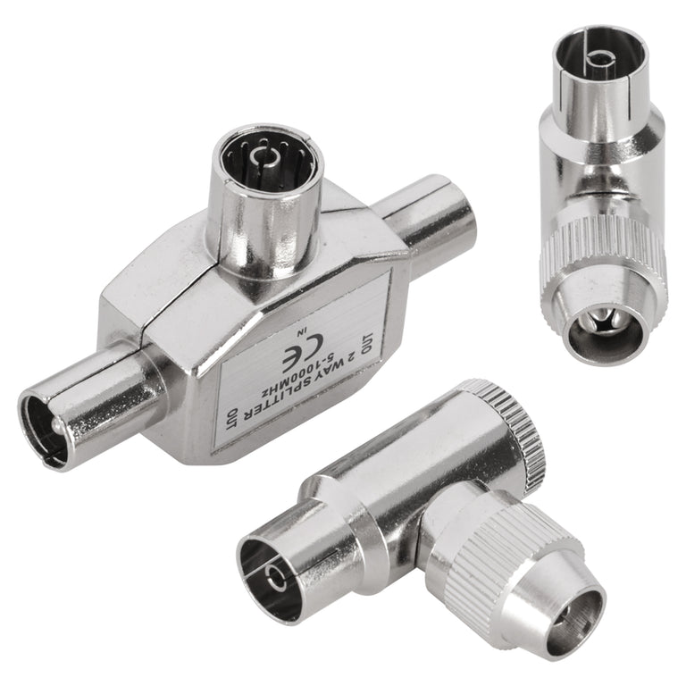 Q-Link coax splitter 1x female, 1x female haaks zilver