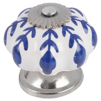 Differnz knop keramiek, blauw, wit, zilver 40mm