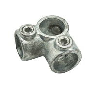 Steigerbuis koppeling kruis/hoekstuk gegalvaniseerd zilver ⌀28mm