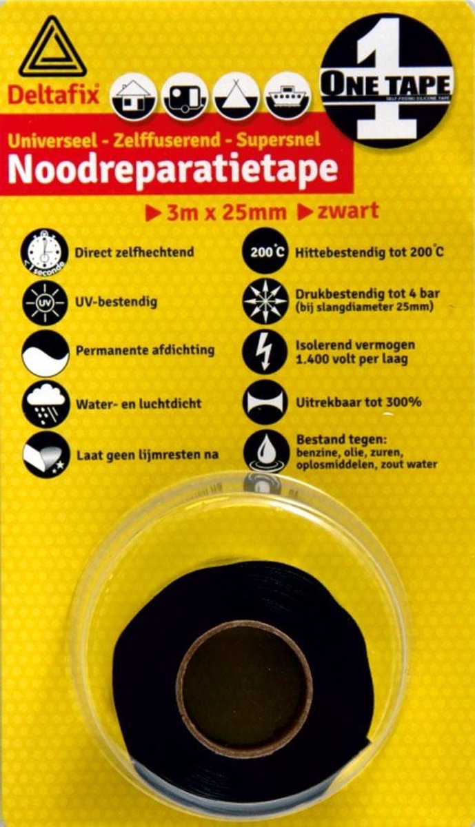 Deltafix nood reparatietape zwart 25mm 3m