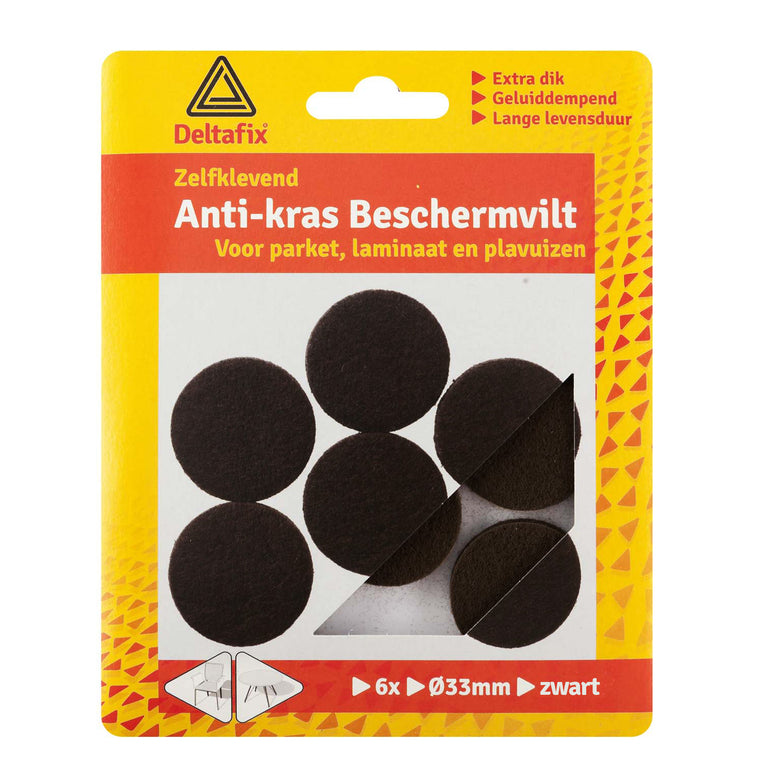 Deltafix anti-krasvilt rond zwart 33mm 6st