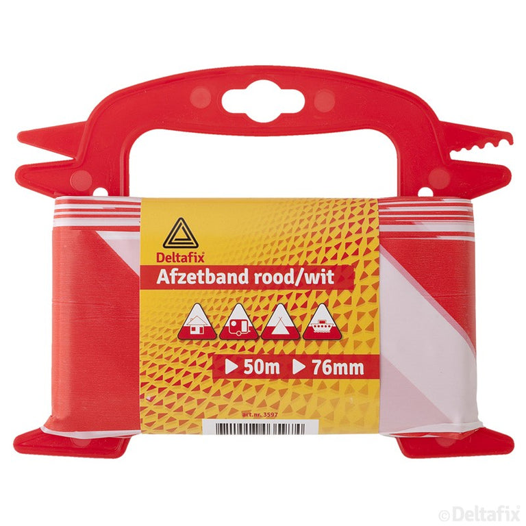 Deltafix afzetlint 76mm rood, wit 25m
