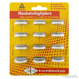 Deltafix meubelviltglijder rond grijs 28mm 12st