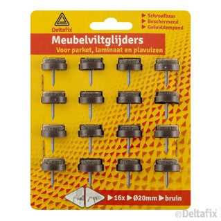 Deltafix meubelviltglijder en schroef rond bruin 20mm 16st