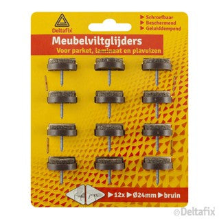 Deltafix meubelviltglijder en schroef rond bruin 24mm 12st