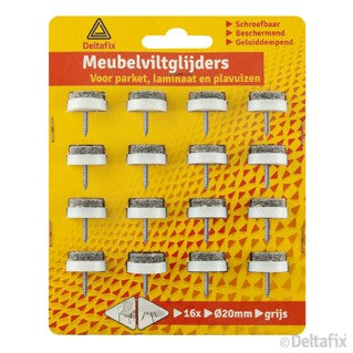 Deltafix meubelviltglijder en schroef rond grijs 20mm 16st