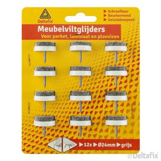 Deltafix meubelviltglijder en schroef rond grijs 24mm 12st