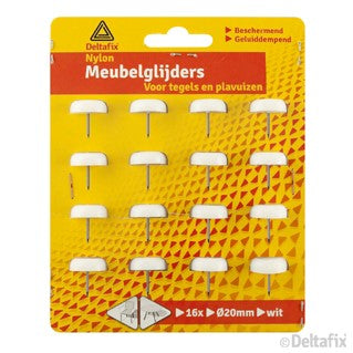 Deltafix meubelglijder rond wit 20mm 16st