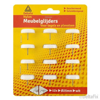 Deltafix meubelglijder rond wit 25mm 12st