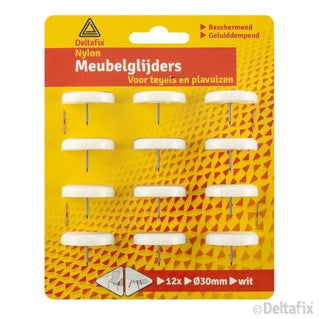 Deltafix meubelglijder rond wit 30mm 12st