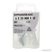 Deltafix koppelbout M6x30x34mm wit 4st