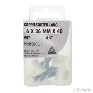 Deltafix koppelbout M6x36x40mm wit 4st