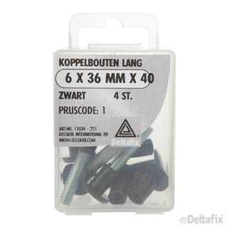 Deltafix koppelbout M6x36x40mm zwart 4st
